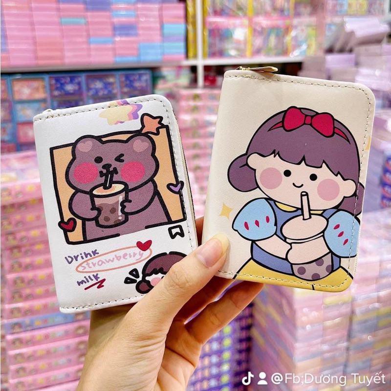 Ví Da Mini Cầm Tay Khóa Kéo 10 Ngăn Họa Tiết Cô Bé Thỏ Ngộ Nghĩnh Bóp Nữ Da PU Cute Nhiều Ngăn Hot Trend