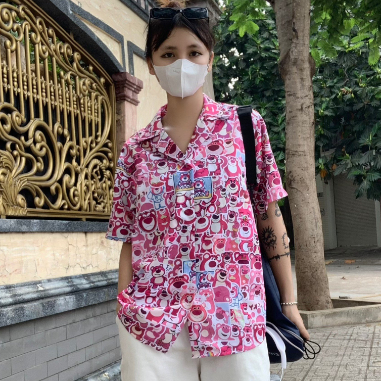 Áo Sơ Mi GẤU DÂU Tay Ngắn SM-19 In Họa Tiết Thời Trang Mùa Hè, Mát Mẻ, Thoải Mái