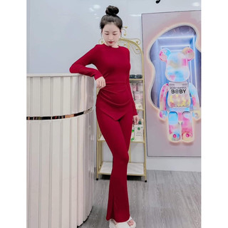 Set thun gân tay dài ống loe,bộ gân,bộ nữ mặc nhà 43-60kg dangphucshop