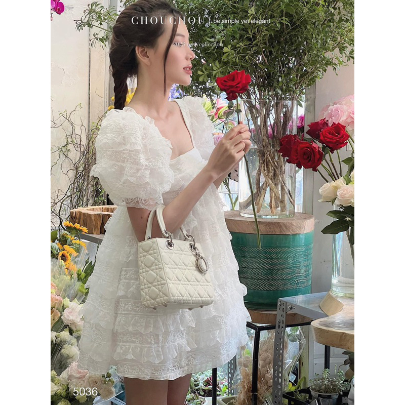 ĐẦM BBD TRẮNG REN HOA TẦNG PHỒNG