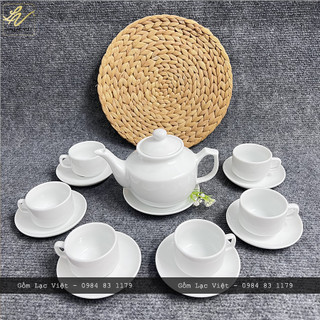 Bộ ấm trà hongkong 600ml sứ xương bát tràng cao cấp bộ ấm chén ly trắng trơn