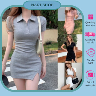 Váy đầm polo nữ xẻ tà ôm body sexy phong cách Hàn Quốc siêu xinh