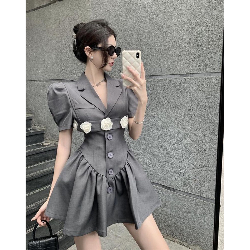 Đầm nữ thiết kế tay phồng chiết eo