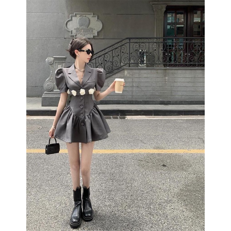 Đầm nữ thiết kế tay phồng chiết eo