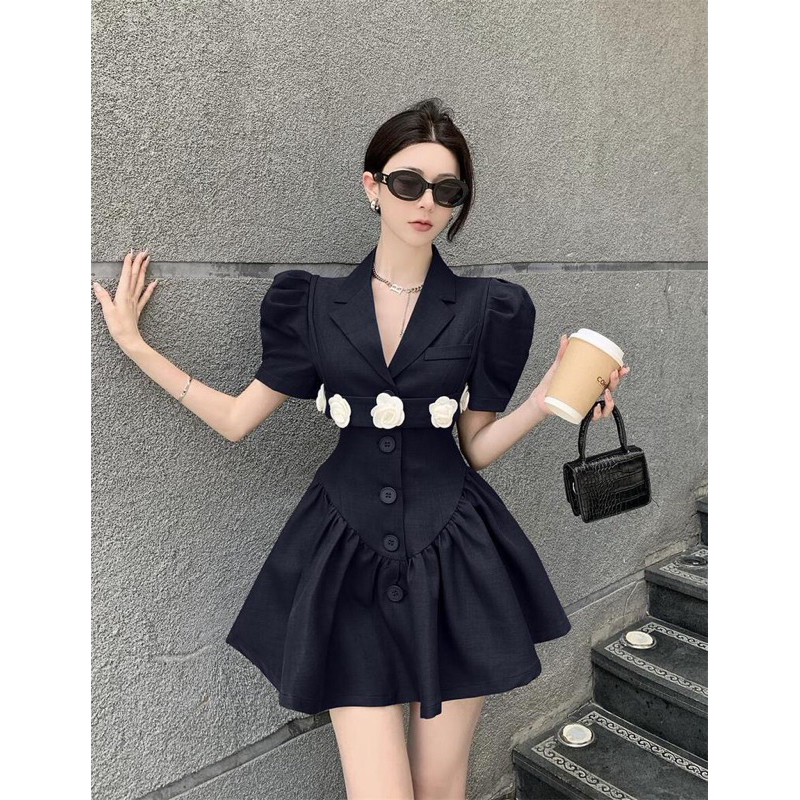 Đầm nữ thiết kế tay phồng chiết eo
