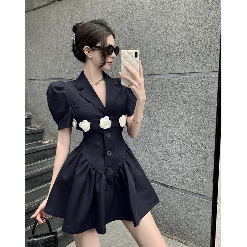 Đầm nữ thiết kế tay phồng chiết eo