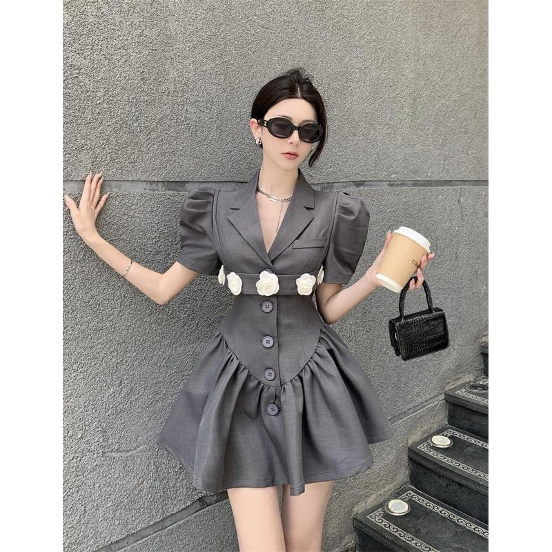 Đầm nữ thiết kế tay phồng chiết eo