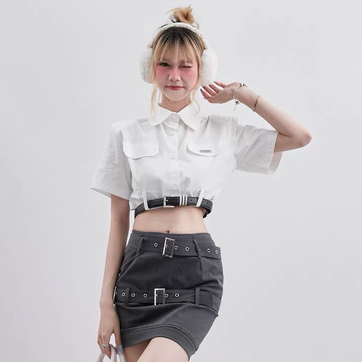 Áo sơ mi tay ngắn kết hợp thắt lưng SMDG80