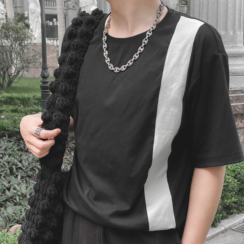 Áo thun tay lỡ form rộng kẻ sọc vai - phông nam nữ cotton oversize Jiang Store