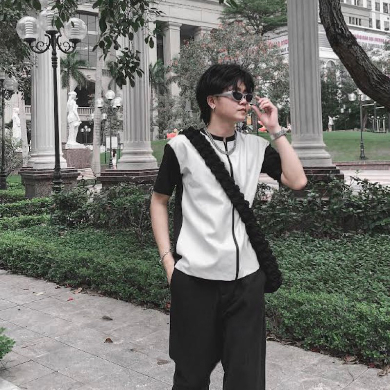 Áo phông phối da local brand unisex form rộng có khoá kéo Jiang Store