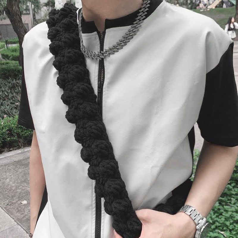 Áo phông phối da local brand unisex form rộng có khoá kéo Jiang Store