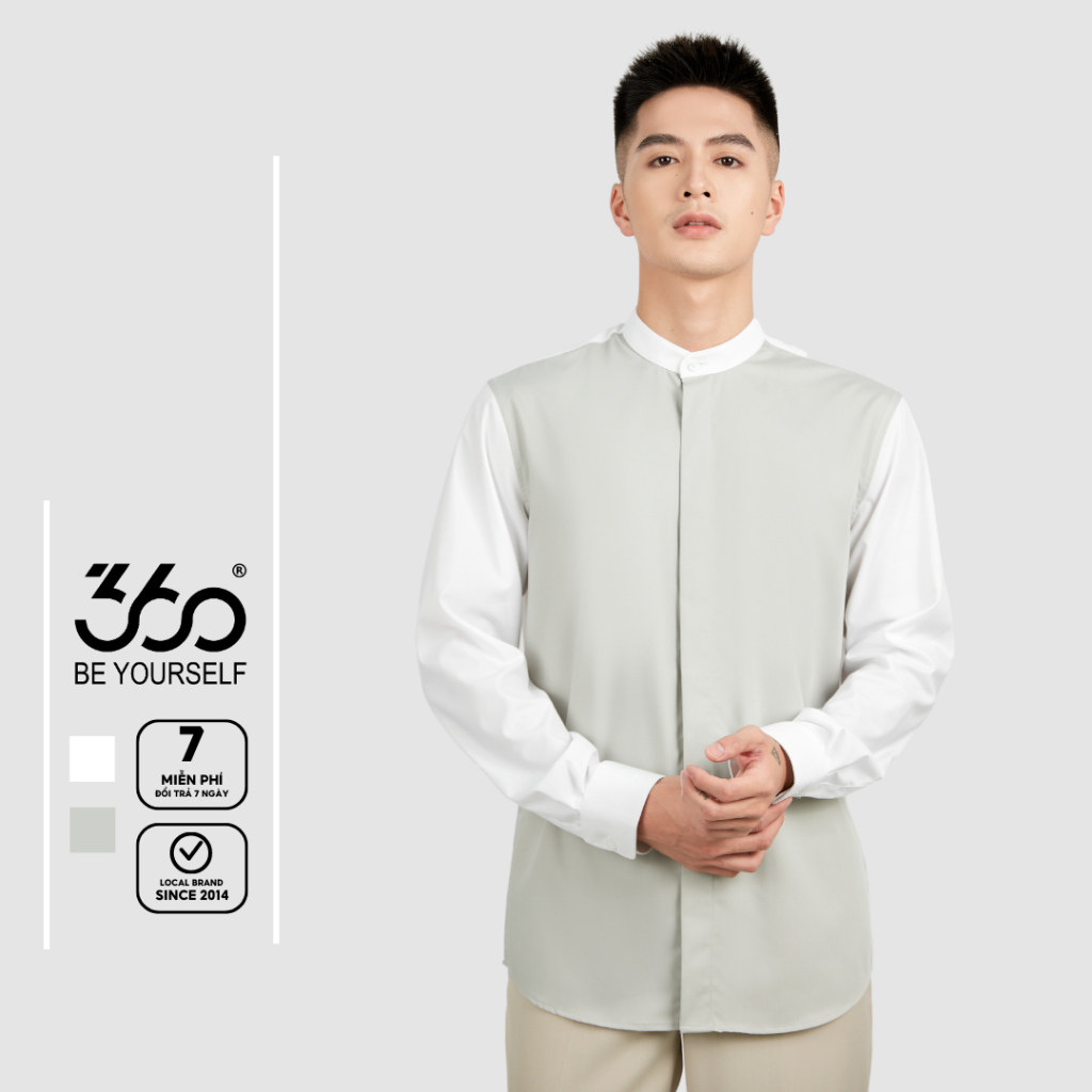 Áo sơ mi dài tay cổ tàu phối màu thương hiệu thời trang nam 360 Boutique cao cấp - STDTK408