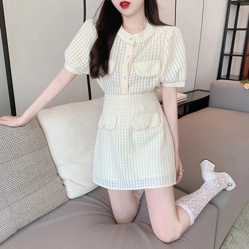 Sét Váy Prada Tiểu Thư Viền Ngọc Siêu Xinh Hàng QC Cao Cấp