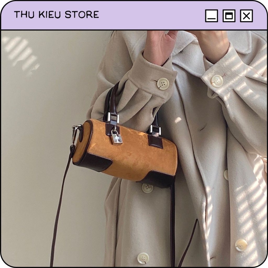 Túi Đeo Chéo Túi Nữ Mini Hình Trụ Da Nhân Tạo Phong Cách Cổ Điển Thu Kieu Store