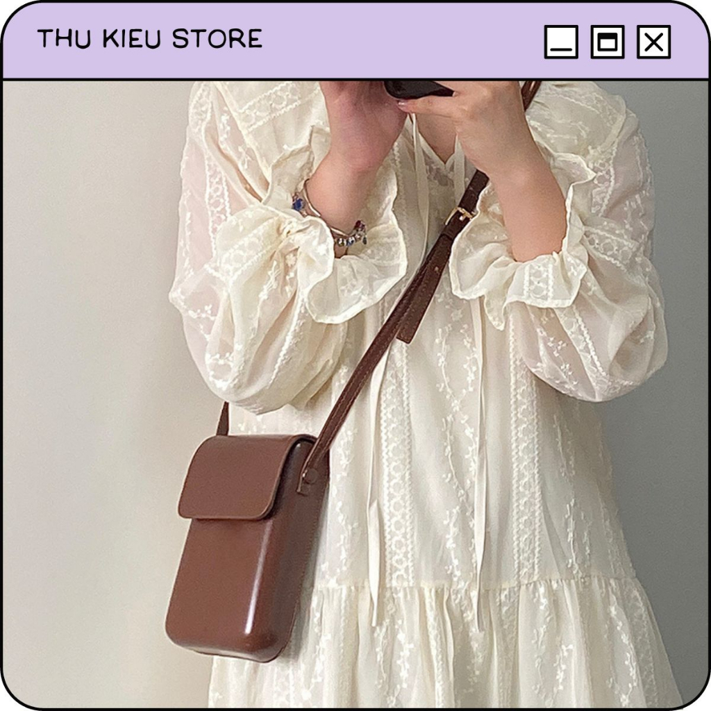 Túi Đeo Chéo Hình Hộp Chữ Nhật Da PU Có Dây Kèm Theo Đơn Giản Đựng Vừa Điện Thoại Đi Chơi