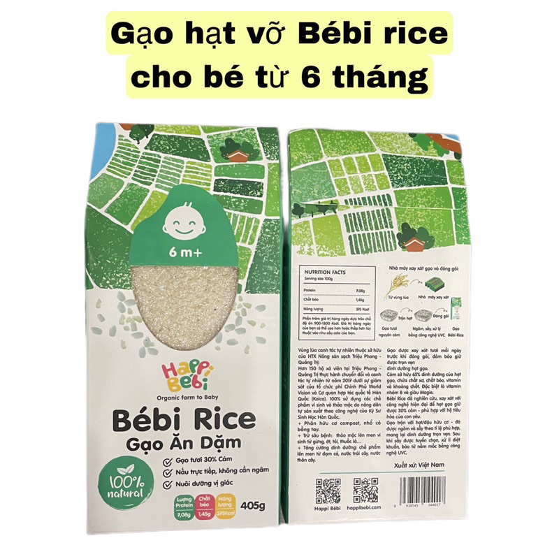 Gạo hạt vỡ Bébi Rice cho bé ăn dặm từ 6 tháng, gạo trộn hạt hữu cơ Ý 8m+