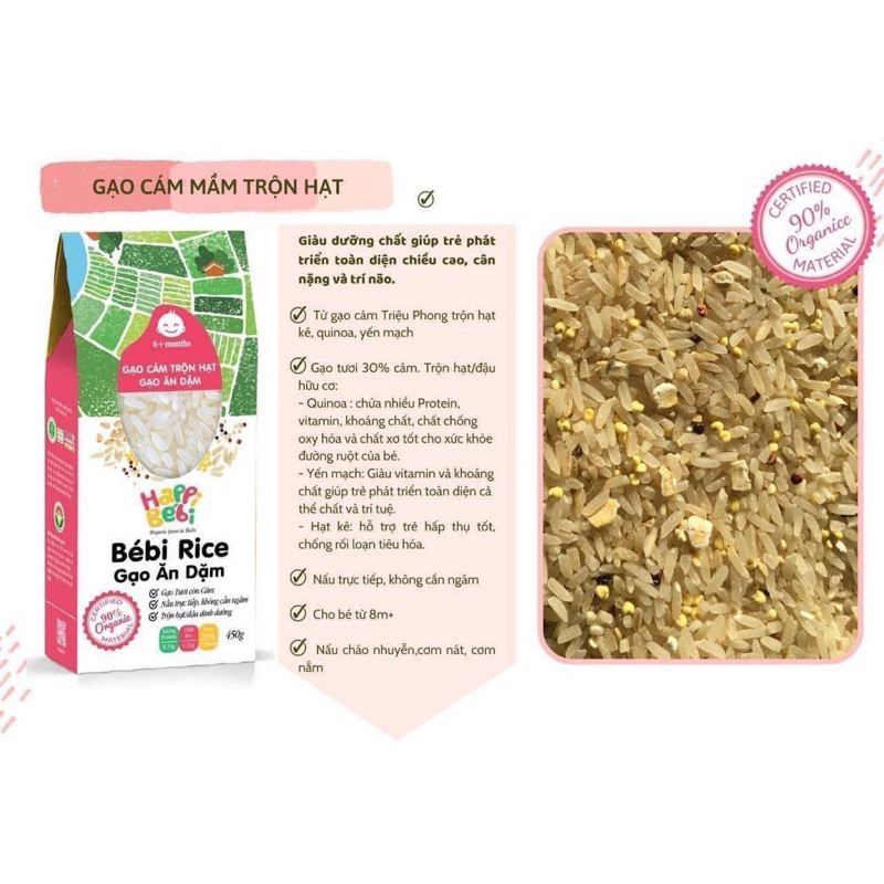 Gạo hạt vỡ Bébi Rice cho bé ăn dặm từ 6 tháng, gạo trộn hạt hữu cơ Ý 8m+