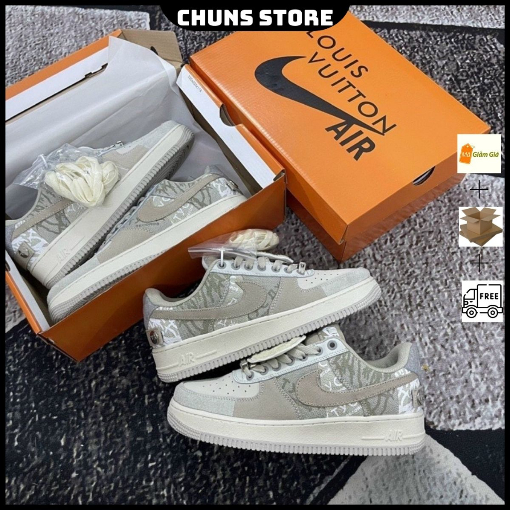 Giày AF1 travis scott xám kem khuy bấm, giày air force 1 travis scot xám cao cấp