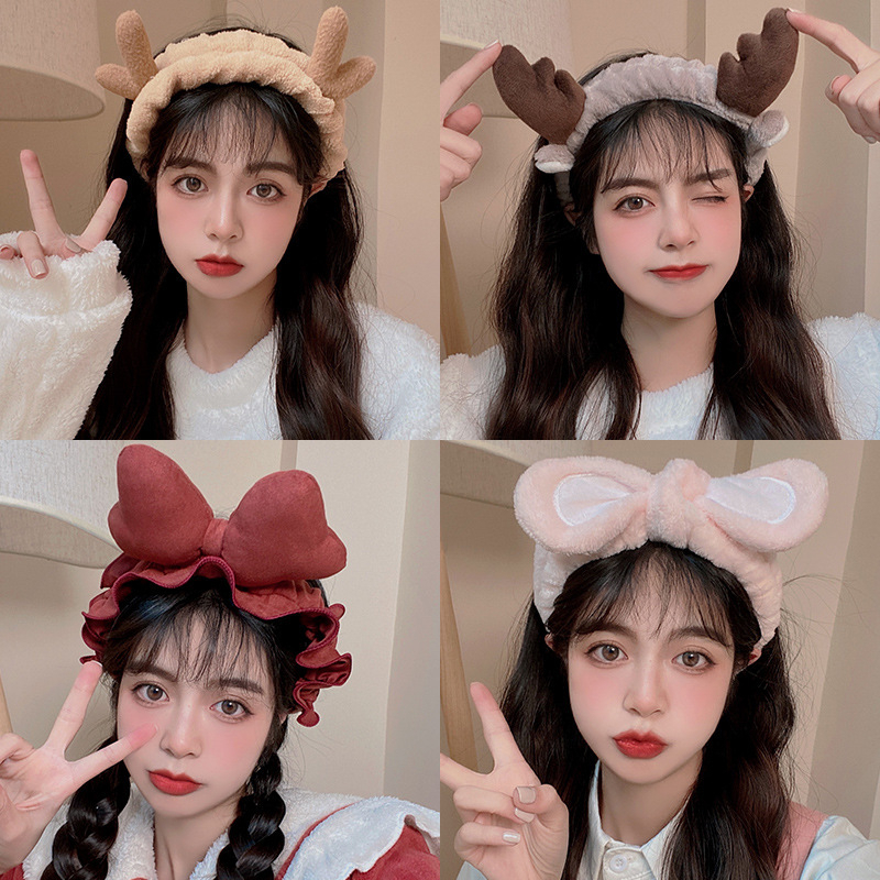 Băng đô thun rửa mặt vải nhung mềm dễ thương