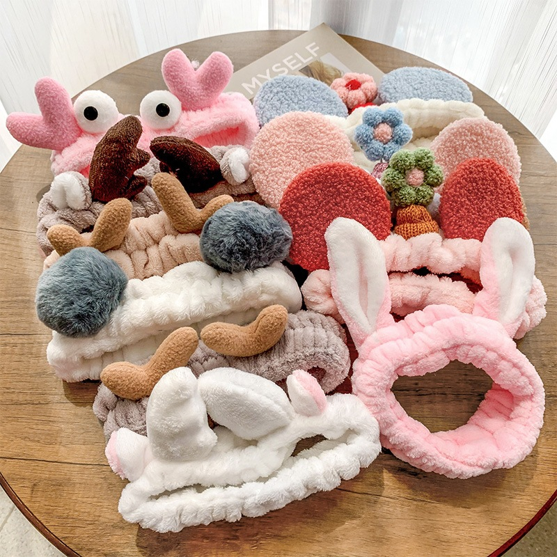 Băng đô thun rửa mặt vải nhung mềm dễ thương