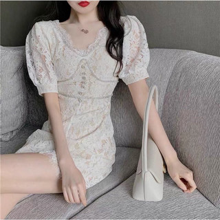 Đầm ren tay ngắn viền đá blingbling