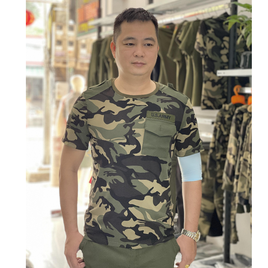 Áo thun cổ tròn nam mầu xanh mầu rằn ri