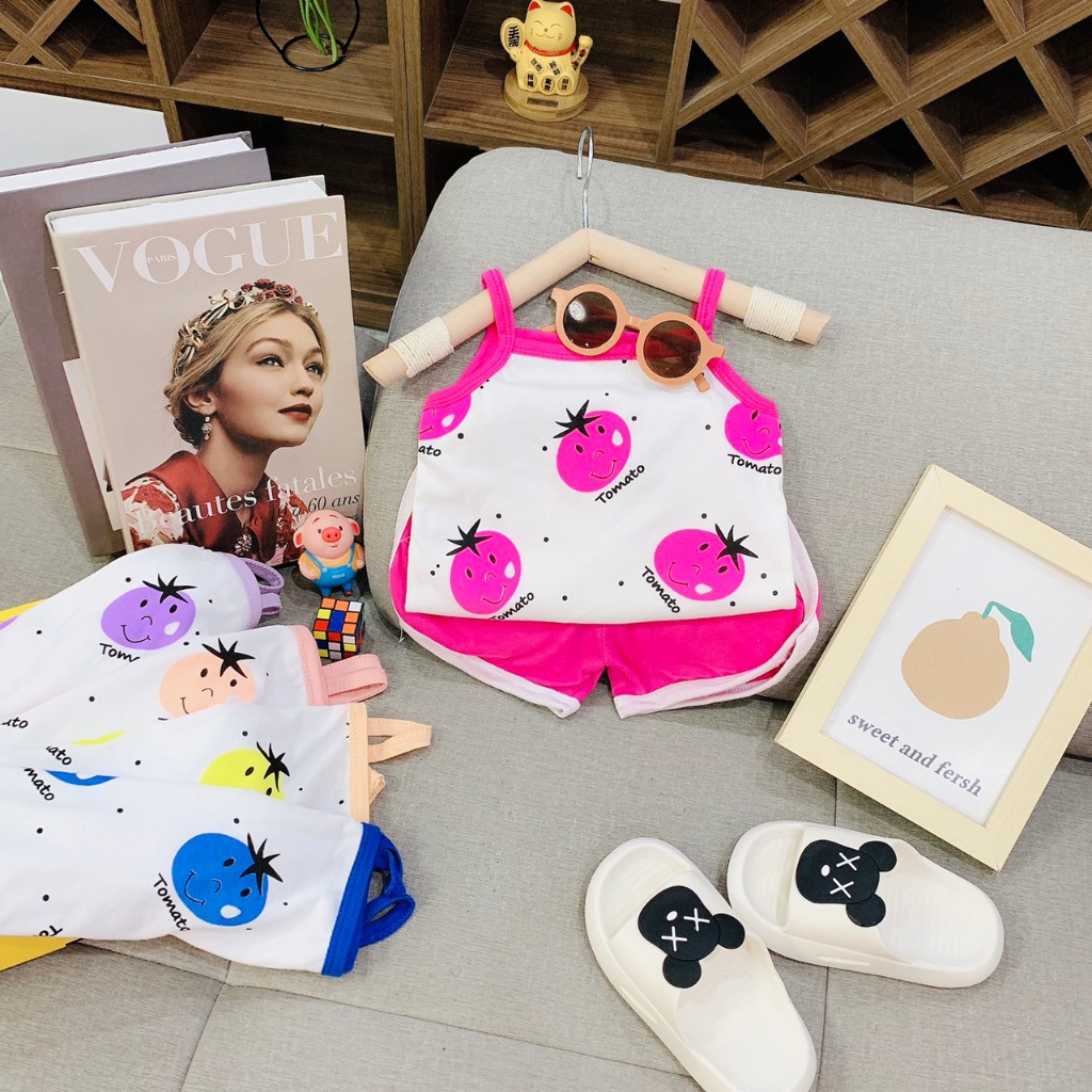 Bộ quần áo 2 dây cho bé, Bộ hai dây in hình đáng yêu cho bé 8kg - 18 kg