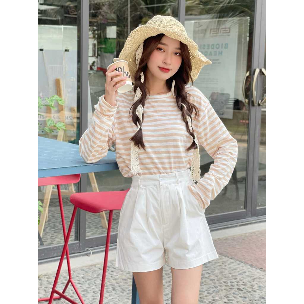Áo thun xược tay dài kẻ sọc  ALICEVN1990, Áo thun cổ tròn chất xược cotton cực mát, thun giấy