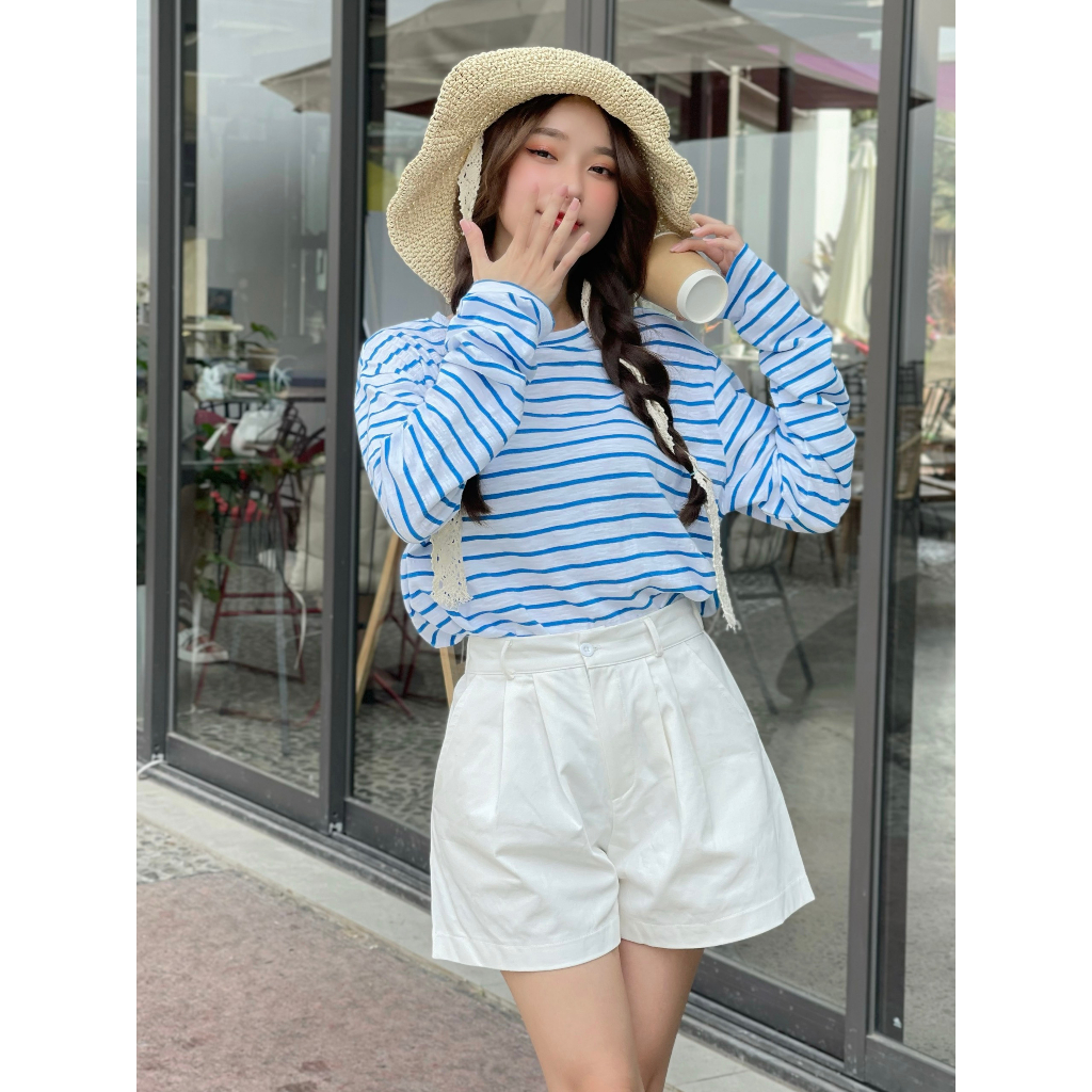 Áo thun xược tay dài kẻ sọc  ALICEVN1990, Áo thun cổ tròn chất xược cotton cực mát, thun giấy