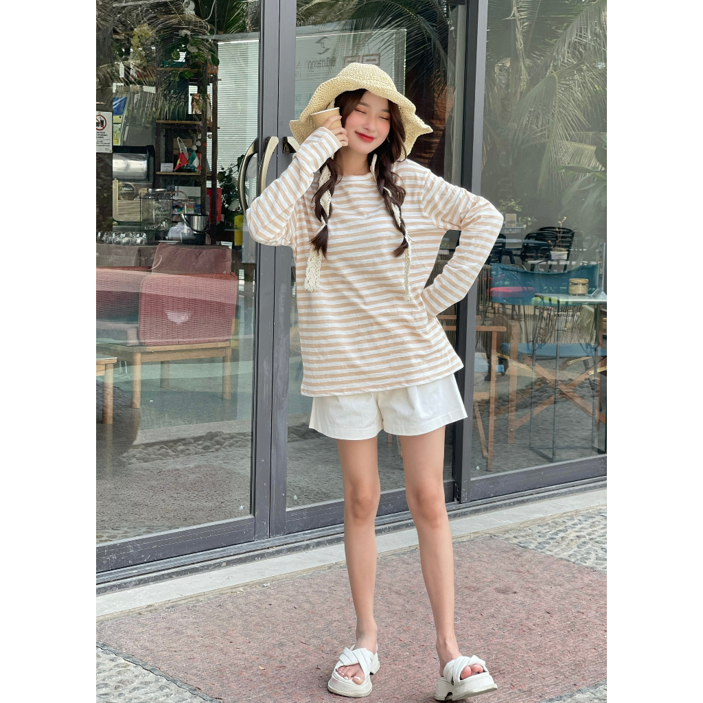 Áo thun xược tay dài kẻ sọc  ALICEVN1990, Áo thun cổ tròn chất xược cotton cực mát, thun giấy