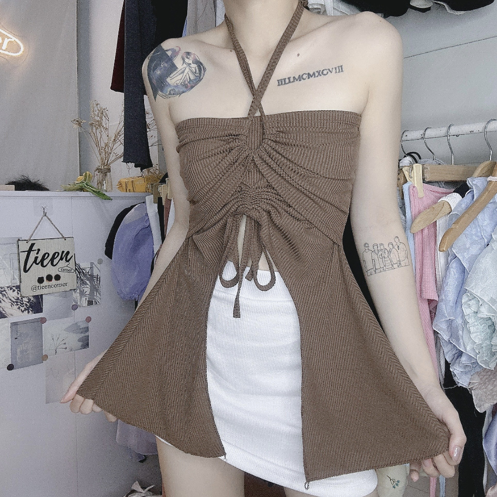 Áo ống kiểu đuôi cá 2 vạt dây rút ngực cột eo siêu hack dáng tieencorner 300 | BigBuy360 - bigbuy360.vn