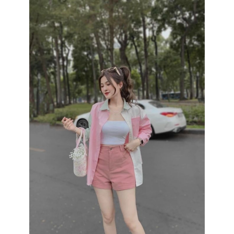 Set áo kaki hồng 3 món