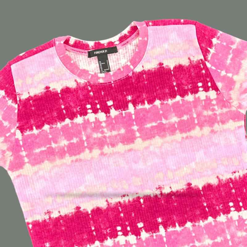 Áo thun tay ngắn form croptop màu loang hồng chất po gân vnxk