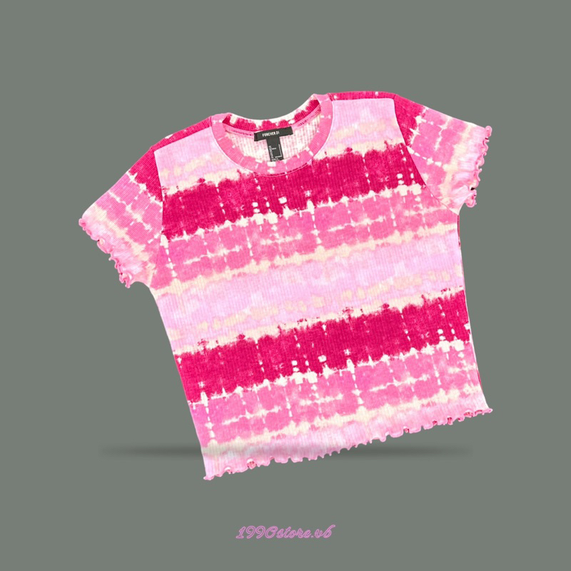 Áo thun tay ngắn form croptop màu loang hồng chất po gân vnxk
