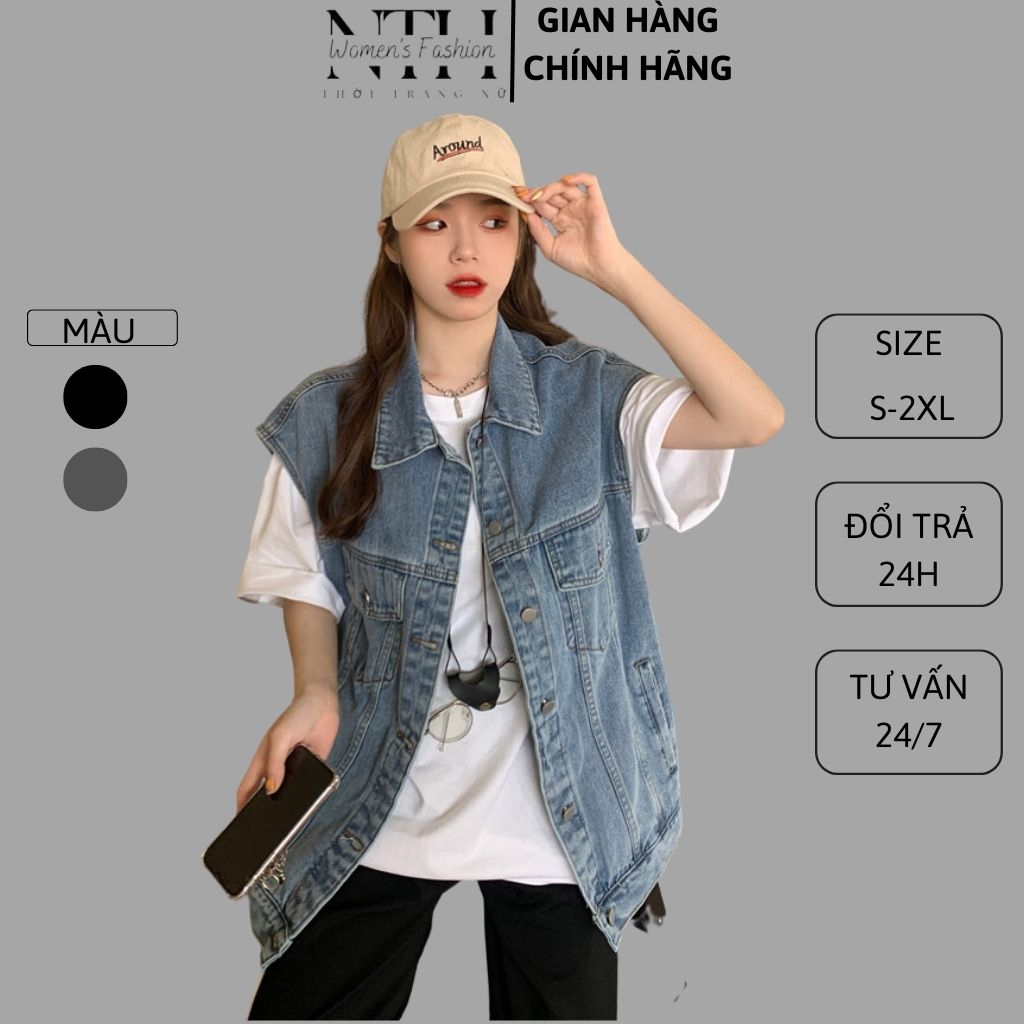 Áo Gile Bò Nam Nữ NTH.WOMEN FASHION Phong Cách Cá Tính Áo Khoác Jeans Dáng Rộng Ulzzang Unisex Hàn Quốc Màu Xanh