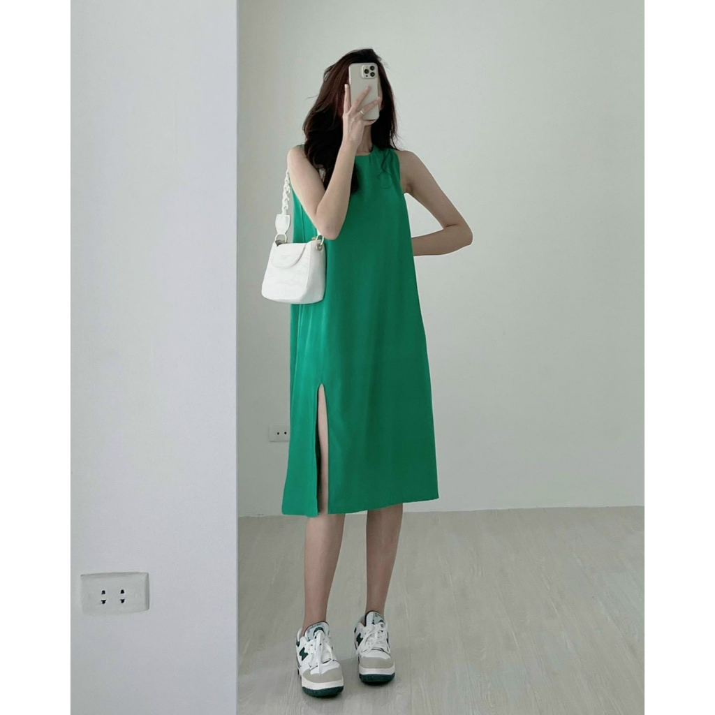 Váy suông vải đũi thoáng mái thiết kế xẻ tà hiện đại cá tính