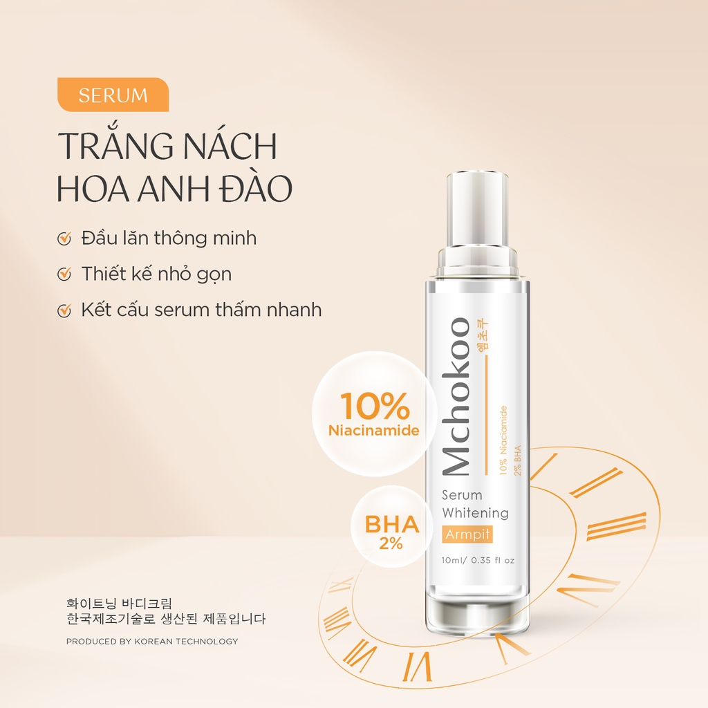 Serum mờ thâm nách, trắng nách 10% Niacinamide 2% BHA Mchokoo 10ml, dưỡng trắng giảm thâm nách, cấp ẩm, ngăn tiết mồ hôi