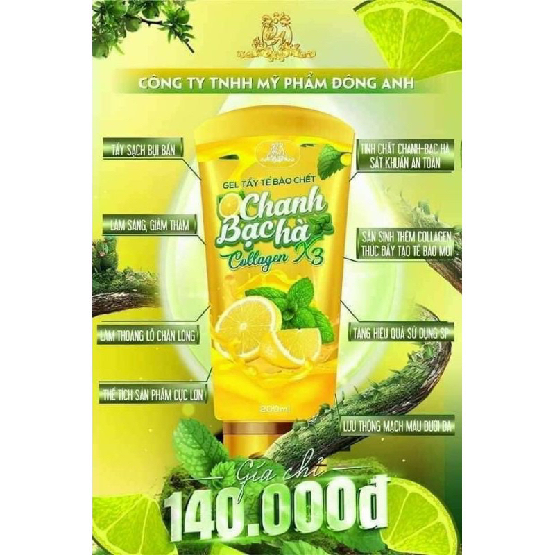 Gel Tẩy Tế Bào Chết Collagen X3 Chanh Bạc Hà 200ml Hàng Cty Đông Anh