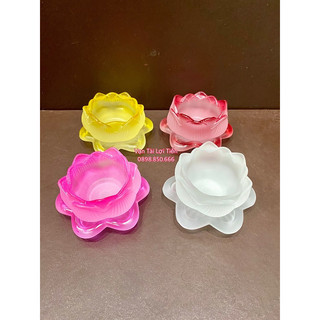 Đế đèn cầy lưu ly hoa sen chân đặt đèn cầy nến thờ cúng nhiều màu