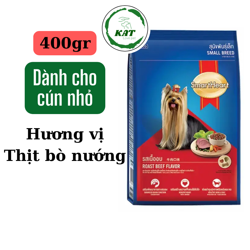 Hạt thức ăn cho chó nhỏ SMARTHEART - Hương vị thịt bò nướng - Gói 400gr - KAT Store