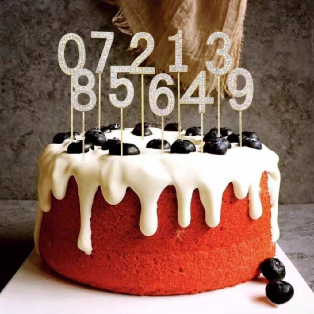 Que Cắm Bánh Kem Sinh Nhât Số Hợp Kim Vàng Bạc Đính Đá Cao Cấp, Phụ Kiện Trang Trí Bánh Sinh Nhật