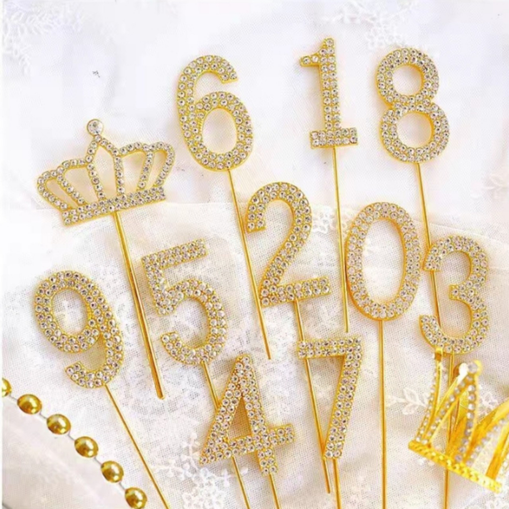 Que Cắm Bánh Kem Sinh Nhât Số Hợp Kim Vàng Bạc Đính Đá Cao Cấp, Phụ Kiện Trang Trí Bánh Sinh Nhật