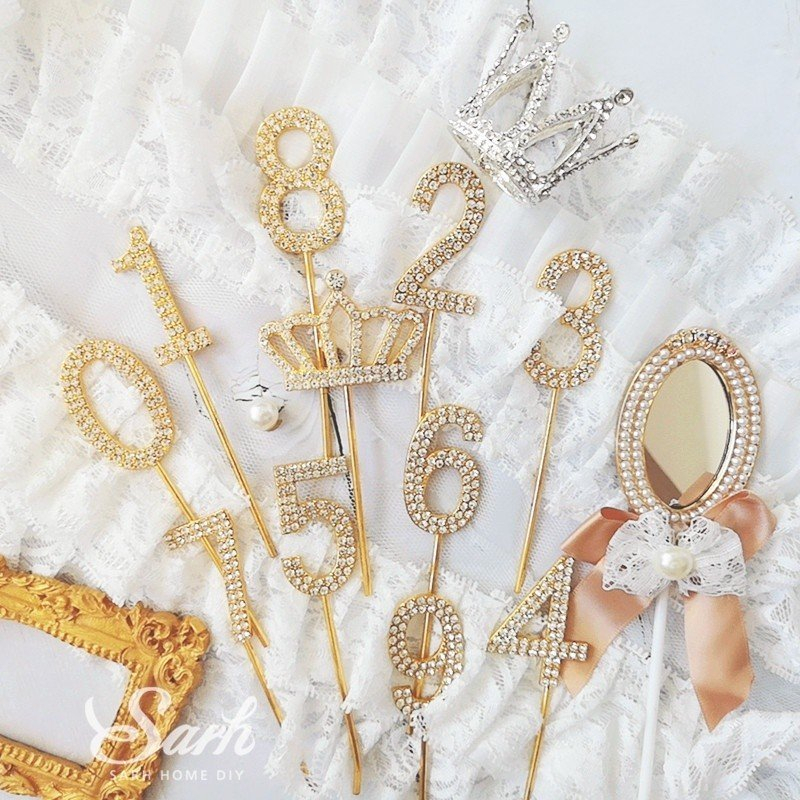 Que Cắm Bánh Kem Sinh Nhât Số Hợp Kim Vàng Bạc Đính Đá Cao Cấp, Phụ Kiện Trang Trí Bánh Sinh Nhật