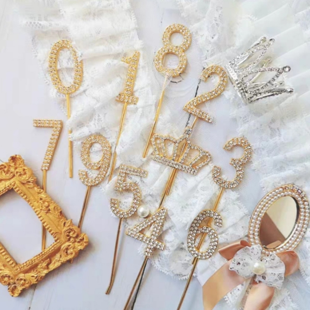 Que Cắm Bánh Kem Sinh Nhât Số Hợp Kim Vàng Bạc Đính Đá Cao Cấp, Phụ Kiện Trang Trí Bánh Sinh Nhật