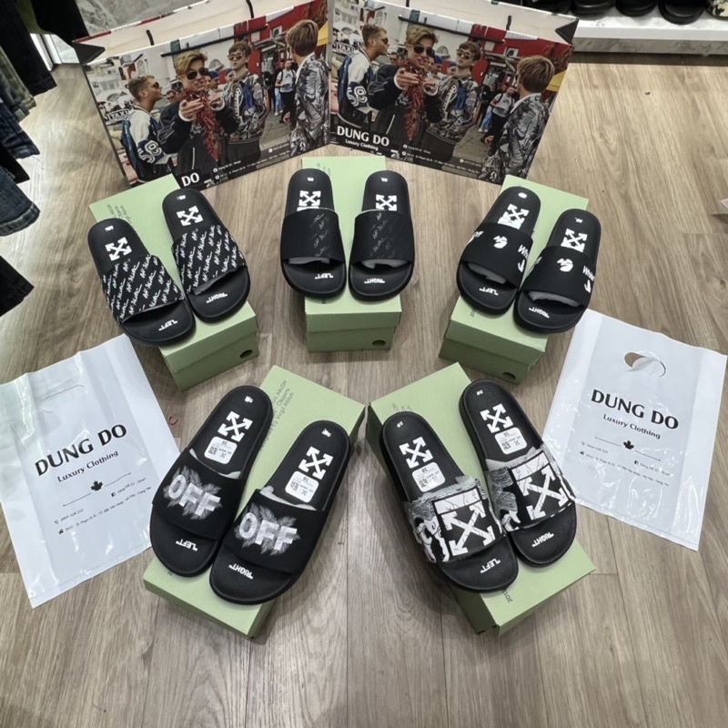 Dép lê off.whitee quai da in Lông siêu nét full box như ảnh - Dép nam quai da đỉnh cao kèm video tại shop