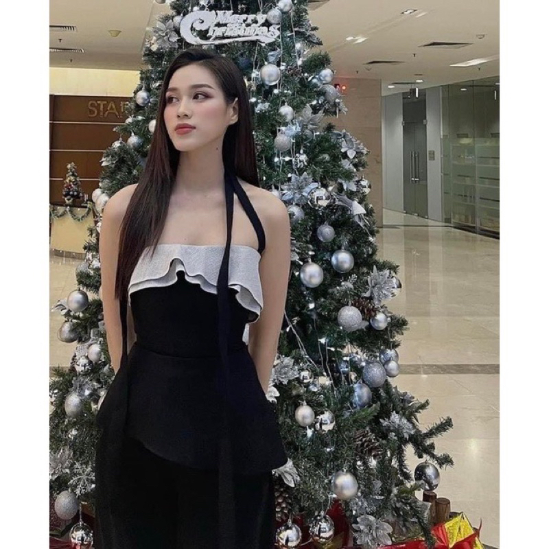 Set Áo Quây Bèo Dây Chéo Cổ Mix Chân Váy A  Kèm Ảnh Thật