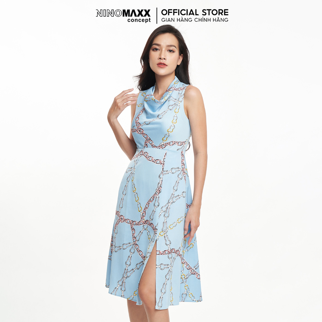 N&M Đầm Nữ in họa tiết Chain Print Luxury cổ đổ 2211005