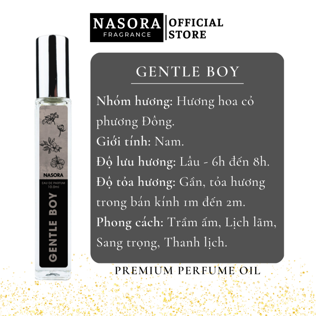 BST Nước Hoa Nam NASORA Hương Thơm Mạnh Mẽ, Điềm Tĩnh, Nam Tính, Quyến Rũ, Nguyên Liệu Từ Pháp, Dạng Xịt 10ML