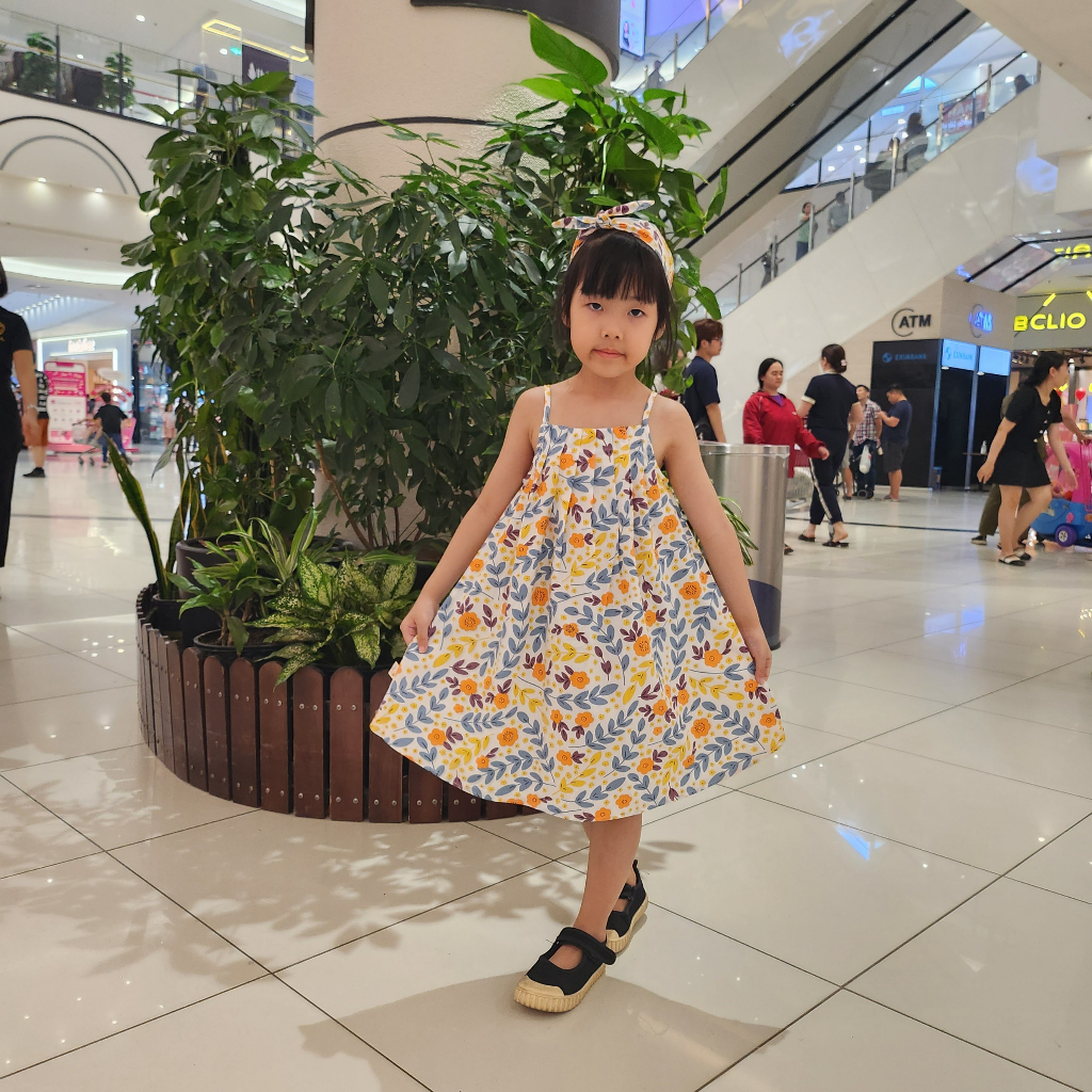 váy maxi 2 dây cổ yếm kèm turban siêu xinh cho bé gái diện hè đi biển vf đi chơi