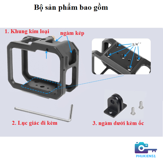 Khung Nhôm Siêu Nhẹ Cho Gopro 9/10/11- Khung bảo vệ Gopro- Phụ kiện cam hành trình giá rẻ | BigBuy360 - bigbuy360.vn